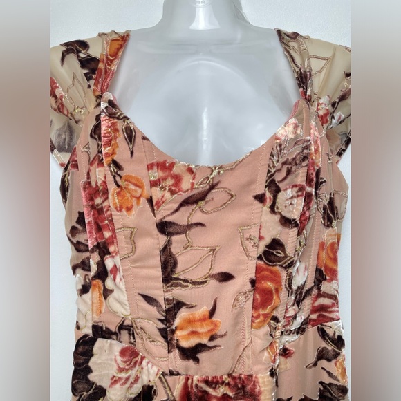 Lulus Blush Pink Burnout Velvet Floral Midi Corset Dress Women size Medium - Picture 4 of 12